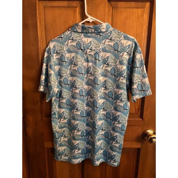 Jack Nicklaus Men's Printed Polo Shirt Shell Blue Beach Palm bird Water print S - Picture 2 of 3